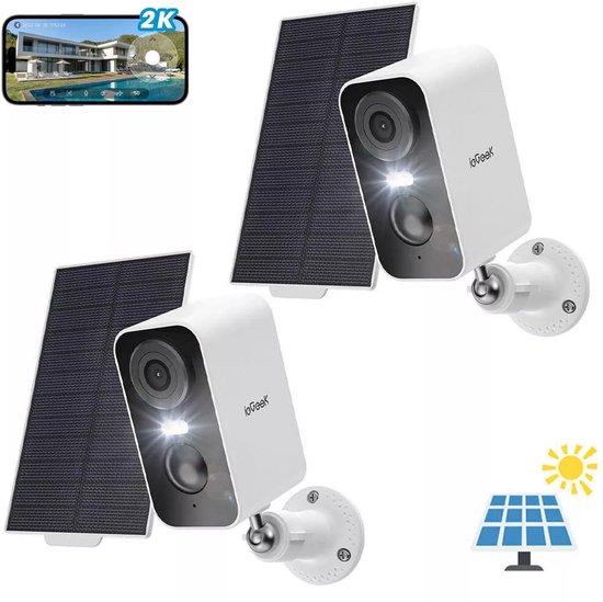 ieGeek 2K bewakingscamera voor buiten - accu - camerabewaking buiten - zonne-energie - draadloze wifi-camera - met nachtzicht in kleur - PIR-bewegingsdetectie - 2-weg audio - 2 stuks