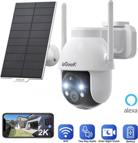ieGeek 2K bewakingscamera - wifi - voor buiten - draadloos - zonne-energie - ntelligente tracking - persoonlijke detectie -kleurennachtzicht van ieGeek