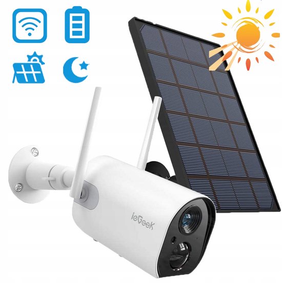 ieGeek 2K Buiten Bewakingscamera Batterij Wi-Fi met Zonnepaneel, Wi-Fi IP Camera met Mobiele Telefoon App Controle, PIR Bewegingsdetector, 2-Weg Audio, 30M Nachtzicht van ieGeek
