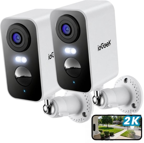 ieGeek 2K Camera Beveiliging Buiten WiFi - Bewakingscamera Voor Buiten - Beveiligingscamera Draadloos Buiten - 5200mAh batterij - Nachtzicht in kleur - IP65 - 2-Weg Audio - 2,4 GHz - 2pcs