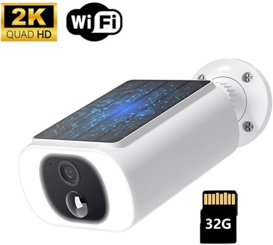 ieGeek 2K Draadloze Solar Breidingscamera - Draadloze 2K Beveiligingscamera met Geïntegreerd Zonnepaneel - Nachtzicht - Bewegingsdetectie - Tweeweg Audio - IP65 Weerbestendig - Geen Abonnementskosten - Inclusief 32GB kaart