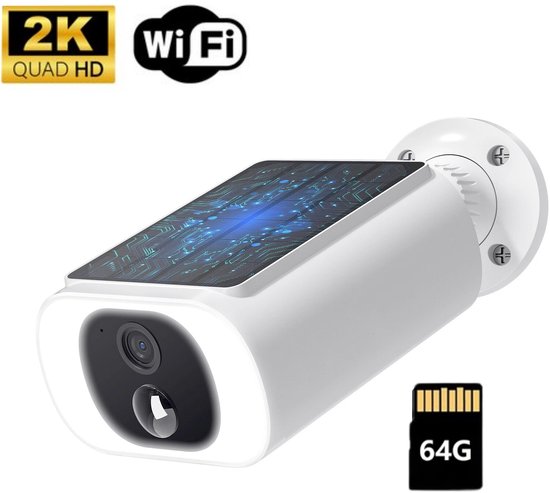 ieGeek 2K Draadloze Solar Breidingscamera - Draadloze 2K Beveiligingscamera met Geïntegreerd Zonnepaneel - Nachtzicht - Bewegingsdetectie - Tweeweg Audio - IP65 Weerbestendig - Geen Abonnementskosten - Inclusief 64GB kaart van Merkloos
