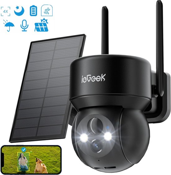 ieGeek 2K Draadloze wifi-bewakingscamera voor buiten - 360° PTZ zonnecamera en batterijen - nachtzicht - kleur - menselijke detectie -bidirectionele audio van ieGeek