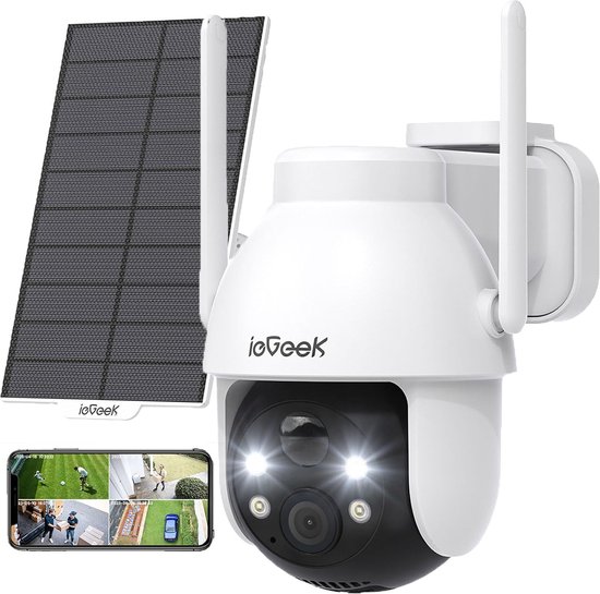 ieGeek 2K PTZ Bewakingscamera Buiten Draadloos met Batterij, Solar WiFi Beveiligingscamera voor thuis met Zonnepaneel en PIR Bewegingsdetectie, Kleuren Nachtzicht CCTV IP Camera Security