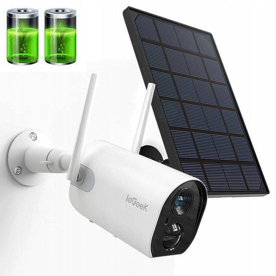 ieGeek 2K Solar Bewakingscamera Buiten Draadloos met Batterij - WiFi Beveiligingscamera voor thuis met Zonnepaneel - PIR Bewegingsdetectie - Kleuren Nachtzicht van ieGeek