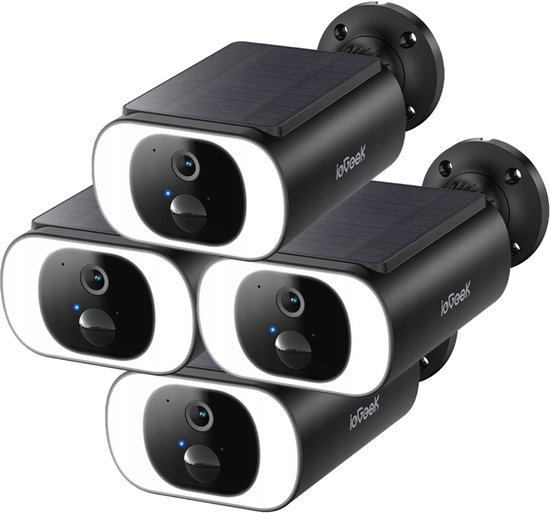 ieGeek 3MP draadloze beveiligingscamera - ingebouwd zonnepaneel - CCTV-camerasysteem op batterijen - nachtzicht in kleur - bewegingsdetectie -Zwart- 4 stuks van Merkloos