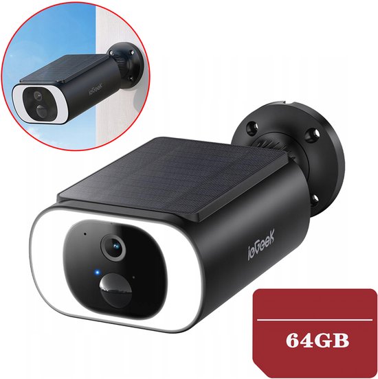 ieGeek 3MP draadloze beveiligingscamera - ingebouwd zonnepaneel - CCTV-camerasysteem op batterijen - nachtzicht in kleur - bewegingsdetectie Zwart - 64GB-KAART van Merkloos