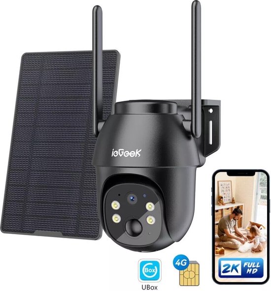 ieGeek 4G Cellular Beveiligingscamera Buiten 2K, PTZ LTE Bewakingscamera Buiten Draadloos Zonder WIFI, IP Security Camera Buiten Solar 15000mAh Batterij Oplaadbare, Zonnepaneel, PIR Detectie, zwart van ieGeek