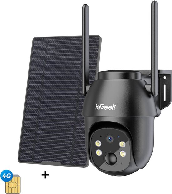 ieGeek 4G LTE Beveiligingscamera Buiten 2K, PTZ LTE Bewakingscamera Buiten Draadloos Zonder WIFI, CCTV IP Security Camera Outdoor met Sim-Kaart, met Zonnepaneel, 355°/90° Draaien, Humanoïde Bewegingsdetectie Tracking van ieGeek