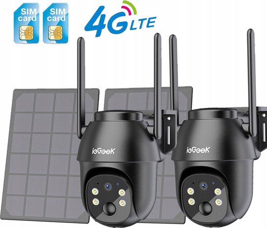 ieGeek 4G LTE Bewakingscamera Buiten met Sim - PTZ Beveiligingscamera Batterij Gevoed - PIR Humanoïde Bewegingsdetectie - 2 stuks van ieGeek