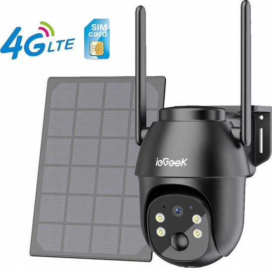 ieGeek 4G LTE Cellulaire Zonne-beveiligingscamera Draadloos Buiten, Geen WiFi Zonne-energie Camera, 360° Live View, 2K Kleuren Nachtzicht, PIR Bewegingssensor, 2-weg Gesprek, Ingebouwde SIM-kaart van Merkloos