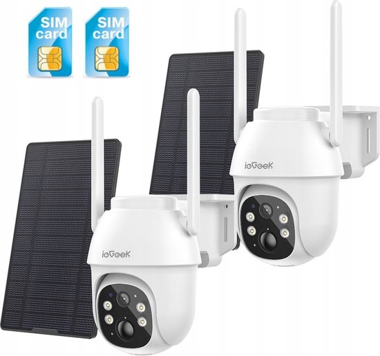 ieGeek 4G LTE mobiele beveiligingscamera draadloos buiten, 2K geen wifi zonne-energie camera ingebouwde simkaart, 2-weg praatcamera's voor thuisbeveiliging met PIR-bewegingsdetectie, IP66, nachtzicht, schijnwerpers, 2 stuks van ieGeek