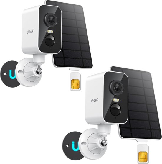 ieGeek - 4G Solar Buiten Camera met Nachtzicht en Zonnepaneel - Geen Wifi Nodig - Beveiligingscamera Draadloos Buiten - Stalcamera - Securitycamera - Magnetische Bevestiging - incl. SIM kaart - 2Stuks