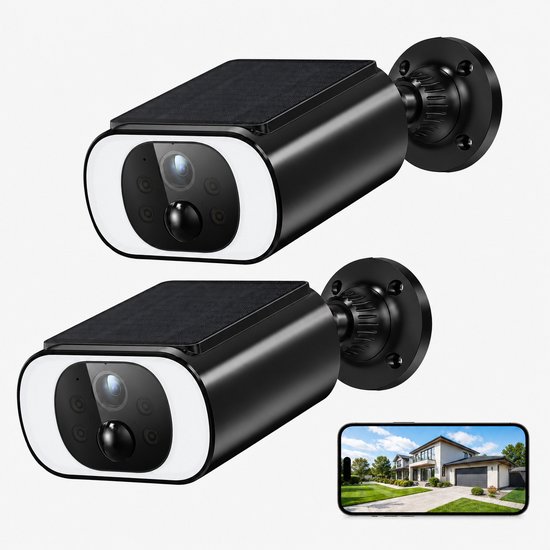 ieGeek 5 MP HD-bewakingscamera voor buiten met accu en zonnepaneel, IP-camera voor buiten op zonne-energie met schijnwerper, PIR-bewegingsdetectie, 2,4 GHz wifi 2pcs