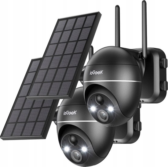 ieGeek 5MP Beveiligingscamera's Draadloos Buiten, Zonne-energie Buiten Beveiligingscamerasysteem 360° PTZ met Spotlight & Sirene, 2.4Ghz Buitencamera's voor Thuisbeveiliging, Kleuren Nachtzicht, Werkt met Alexa, 2 stuks van ieGeek