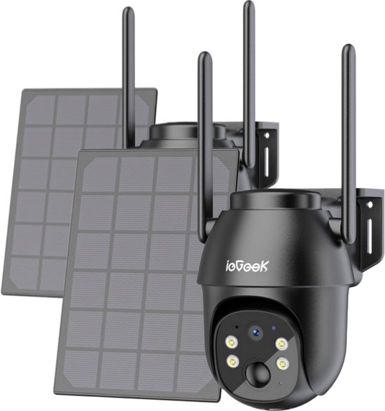 ieGeek Beveiligingscamera 4G LTE - Simkaart - Outdoor Zonne - 2K 3MP - 360° Draadloze Bewaking - Camerabewaking met Nachtzicht - IP66 Waterdichte Buitencamera Zonder Wifi - PIR-Detectie - App-Bediening - Tweeweg Audio - 2 Stuks van Merkloos