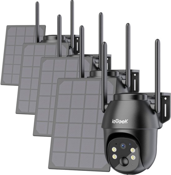ieGeek Beveiligingscamera 4G LTE - Simkaart - Outdoor Zonne - 2K 3MP - 360° Draadloze Bewaking - Camerabewaking met Nachtzicht - IP66 Waterdichte Buitencamera Zonder Wifi - PIR-Detectie - App-Bediening - Tweeweg Audio - 4 Stuks van Merkloos
