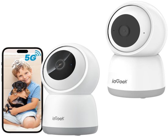 ieGeek Beveiligingscamera Binnen - 2K 3MP Ultra HD - Huisdiercamera met App - Beveiligingscamera's - Wifi Camera APP - AI Tracking - Bewakingscamera - 2.4/5 GHz - 2 stuks - Wit