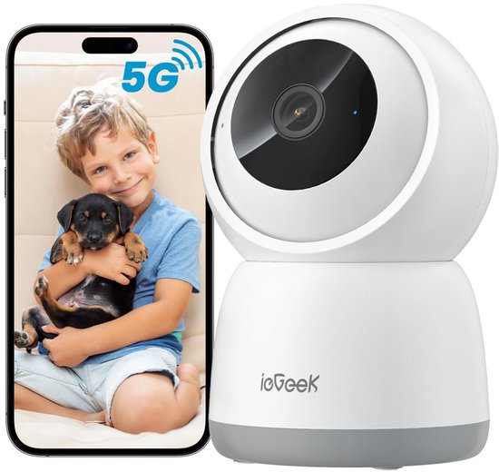 ieGeek Beveiligingscamera Binnen - 2K 3MP Ultra HD - Huisdiercamera met App - Beveiligingscamera's - Wifi Camera APP - AI Tracking - Bewakingscamera - 2.4/5 GHz - Wit van Merkloos