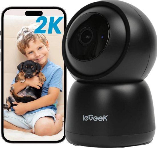 ieGeek Beveiligingscamera Binnen - 2K 3MP Ultra HD - Huisdiercamera met App - Beveiligingscamera's - Wifi Camera APP - AI Tracking - Bewakingscamera - 2.4/5 GHz - Zwart van Merkloos