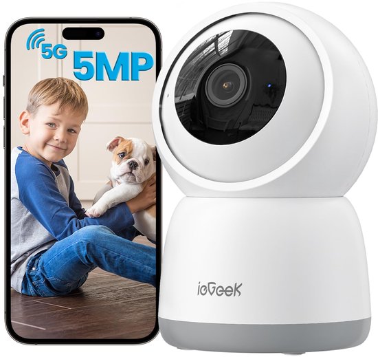 ieGeek Beveiligingscamera binnen - 5MP Ultra HD - Huisdiercamera met app - Beveiligingscamera's - Wifi Camera APP - Volgt beweging en geluidsdetectie - Bewakingscamera - 2.4/5 GHz - Wit van Merkloos