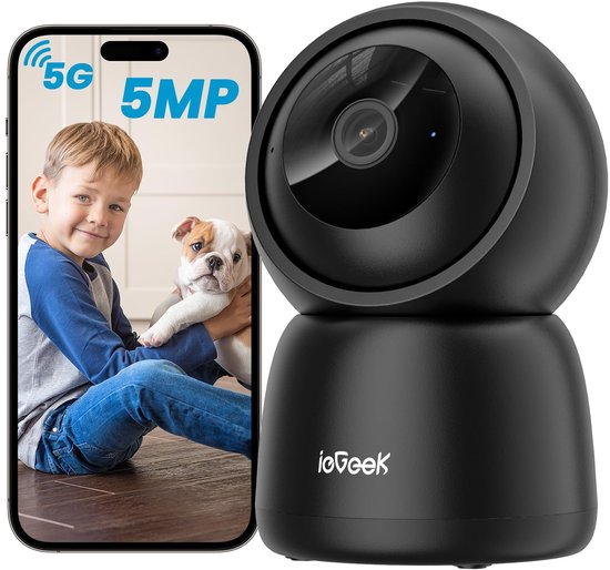 ieGeek Beveiligingscamera binnen - 5MP Ultra HD - Huisdiercamera met app - Beveiligingscamera's - Wifi Camera APP - Volgt beweging en geluidsdetectie - Bewakingscamera - 2.4/5 GHz - Zwart van Merkloos