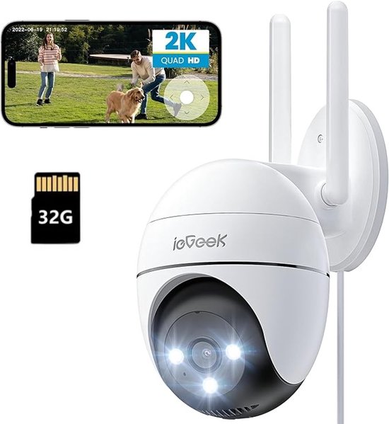ieGeek Beveiligingscamera Buiten – 2K HD - Buiten Camera Met Nachtzicht – Buitencamera - Bewakingscamera voor Buiten - Met WiFi en APP - Incl. 32GB SD