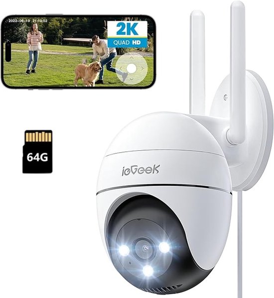 ieGeek Beveiligingscamera Buiten – 2K HD - Buiten Camera Met Nachtzicht – Buitencamera - Bewakingscamera voor Buiten - Met WiFi en APP - Incl. 64GB SD van Merkloos