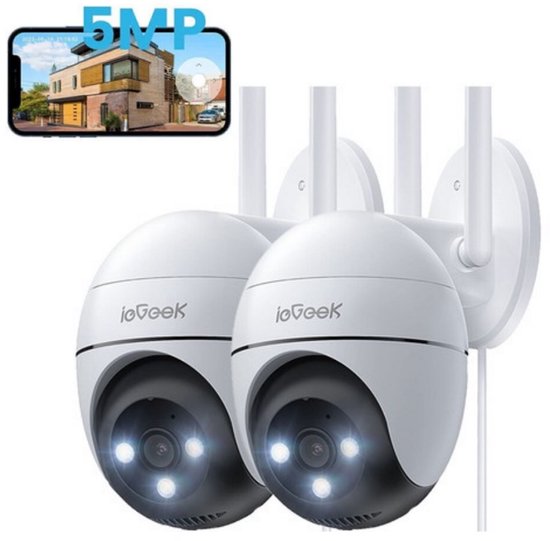 ieGeek Beveiligingscamera Buiten – 5MP - Buiten Camera Met Nachtzicht – Buitencamera - Bewakingscamera voor Buiten- Met WiFi en APP - 2 Stuks