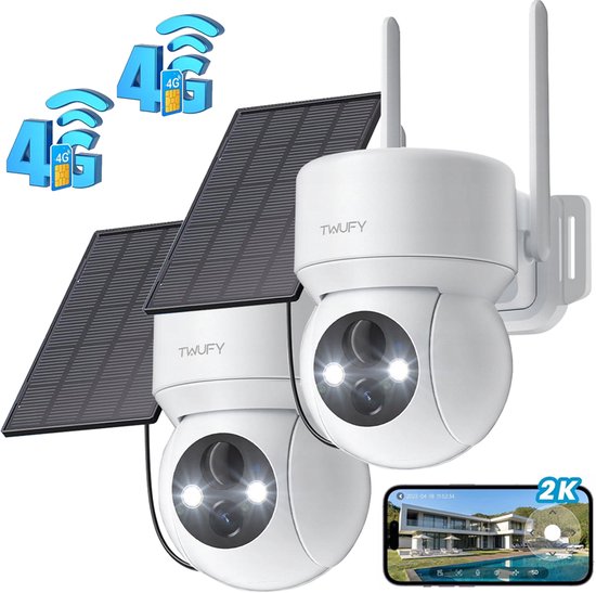 ieGeek Beveiligingscamera Draadloos Buiten – 2K 3MP FULL HD - Camerabewaking - Bewakingscamera Voor Buiten - Buitencamera - Buiten Camera Met Nachtzicht - Oplaadbaar - 3W Zonnepaneel - WIT - 2 stuks van ieGeek