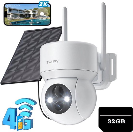 ieGeek Beveiligingscamera Draadloos Buiten – 2K 3MP FULL HD - Camerabewaking - Bewakingscamera Voor Buiten - Buitencamera - Buiten Camera Met Nachtzicht - Oplaadbaar - 3W Zonnepaneel - WIT - 32GB KAART
