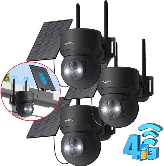 ieGeek Beveiligingscamera Draadloos Buiten - 2K 3MP FULL HD - Camerabewaking - Bewakingscamera Voor Buiten - Buitencamera - Buiten Camera Met Nachtzicht - Oplaadbaar - 3W Zonnepaneel - Zwart - 3 stuks van ieGeek