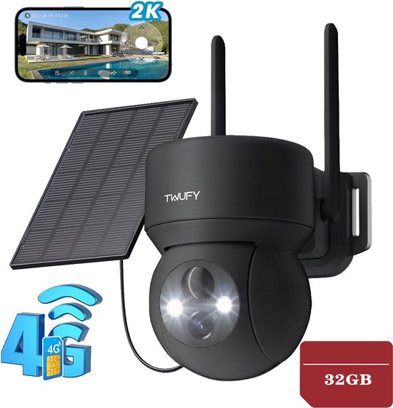 ieGeek Beveiligingscamera Draadloos Buiten – 2K 3MP FULL HD - Camerabewaking - Bewakingscamera Voor Buiten - Buitencamera - Buiten Camera Met Nachtzicht - Oplaadbaar - 3W Zonnepaneel - Zwart - 32GB KAART