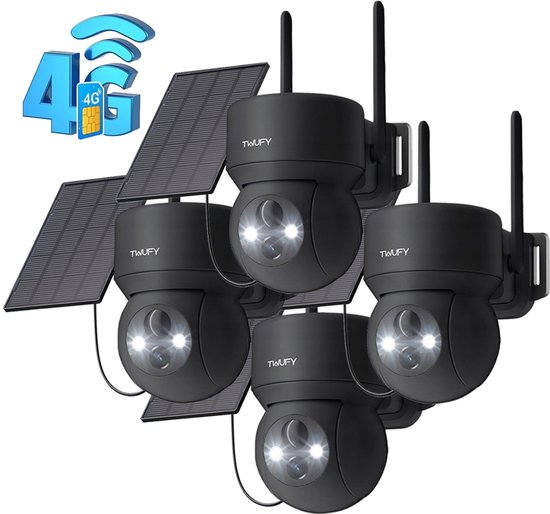 ieGeek Beveiligingscamera Draadloos Buiten - 2K 3MP FULL HD - Camerabewaking - Bewakingscamera Voor Buiten - Buitencamera - Buiten Camera Met Nachtzicht - Oplaadbaar - 3W Zonnepaneel - Zwart - 4 stuks van Merkloos