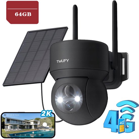 ieGeek Beveiligingscamera Draadloos Buiten – 2K 3MP FULL HD - Camerabewaking - Bewakingscamera Voor Buiten - Buitencamera - Buiten Camera Met Nachtzicht - Oplaadbaar - 3W Zonnepaneel - Zwart - 64GB KAART