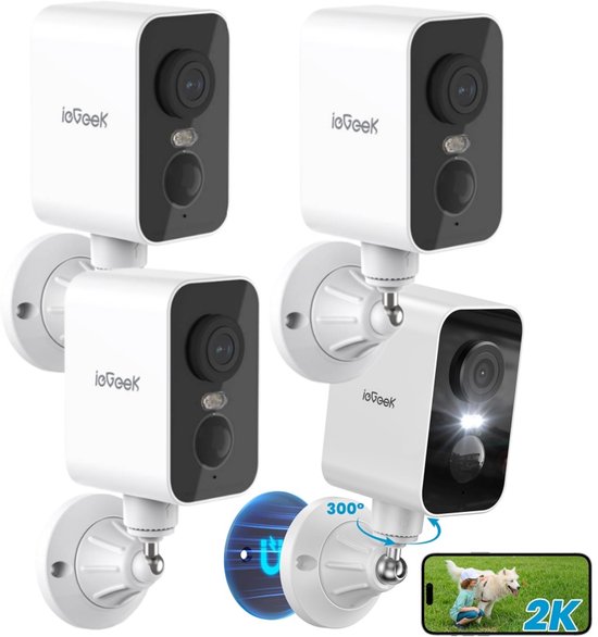 ieGeek Beveiligingscamera Draadloos Buiten – 2K HD 3MP - Bewakingscamera Voor Buiten/Binnen - Buitencamera - Buiten Camera Met Nachtzicht - Security Camera - Magnetische Bevestiging - Met WiFi en APP - 4 Stuks van Merkloos
