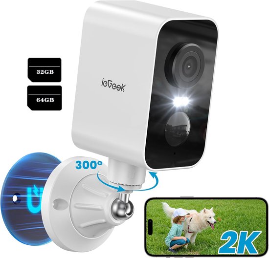 ieGeek Beveiligingscamera Draadloos Buiten – 2K HD 3MP - Bewakingscamera Voor Buiten/Binnen - Buitencamera - Buiten Camera Met Nachtzicht - Security Camera - Magnetische Bevestiging - Met WiFi en APP - Incl. 32GB 64GB SD