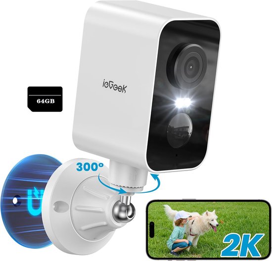 ieGeek Beveiligingscamera Draadloos Buiten – 2K HD 3MP - Bewakingscamera Voor Buiten/Binnen - Buitencamera - Buiten Camera Met Nachtzicht - Security Camera - Magnetische Bevestiging - Met WiFi en APP - Incl. 64GB SD van Merkloos