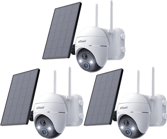 ieGeek Beveiligingscamera Draadloos Buiten – 2K Ultra HD - Camerabewaking - Bewakingscamera Voor Buiten - Buitencamera - Buiten Camera Met Nachtzicht - Oplaadbaar - Met WiFi en APP - Incl. Zonnepaneel - 360° PTZ - Spotlight & Sirene - 3 Stuks