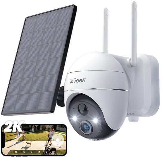 ieGeek Beveiligingscamera Draadloos Buiten – 2K Ultra HD - Camerabewaking - Bewakingscamera Voor Buiten - Buitencamera - Buiten Camera Met Nachtzicht - Oplaadbaar - Met WiFi en APP - Incl. Zonnepaneel - 360° PTZ - Spotlight & Sirene - Nachtzicht van Merkloos