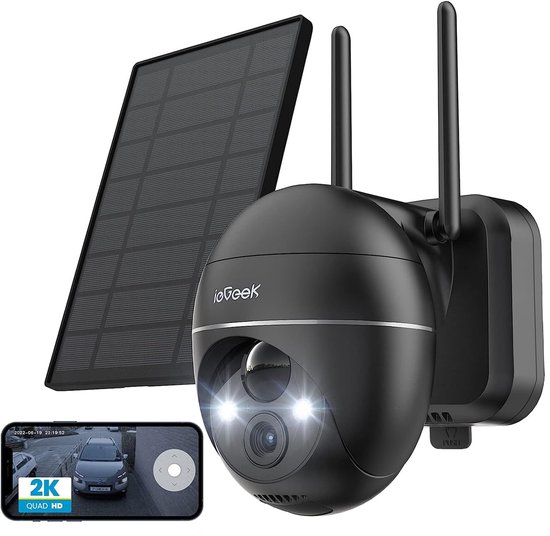 ieGeek Beveiligingscamera Draadloos Buiten - 2K Ultra HD - Camerabewaking - Bewakingscamera Voor Buiten - Buitencamera - Buiten Camera Met Nachtzicht - Oplaadbaar - Met WiFi en APP - Incl. Zonnepaneel - 360° PTZ - Zwart