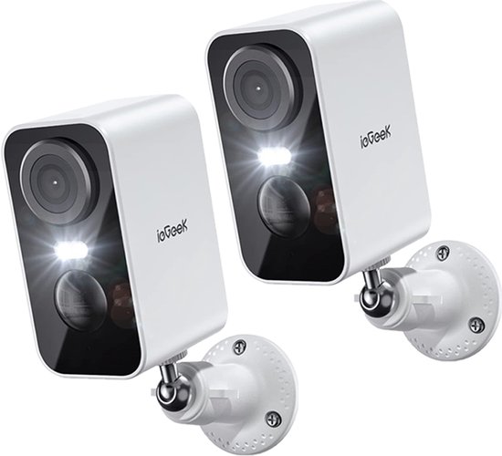 ieGeek Beveiligingscamera Draadloos Buiten – 2K Ultra HD - Camerabewaking - Bewakingscamera Voor Buiten - Buitencamera - Buiten Camera Met Nachtzicht - Oplaadbaar - Met WiFi en APP - Wit - 2 Stuks van Merkloos