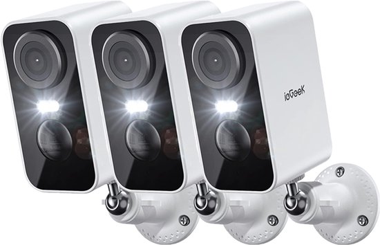 ieGeek Beveiligingscamera Draadloos Buiten – 2K Ultra HD - Camerabewaking - Bewakingscamera Voor Buiten - Buitencamera - Buiten Camera Met Nachtzicht - Oplaadbaar - Met WiFi en APP - Wit - 3 Stuks
