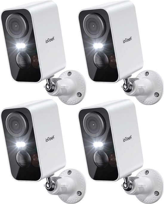 ieGeek Beveiligingscamera Draadloos Buiten - 2K Ultra HD - Camerabewaking - Bewakingscamera Voor Buiten - Buitencamera - Buiten Camera Met Nachtzicht - Oplaadbaar - Met WiFi en APP - Wit - 4 Stuks van Merkloos