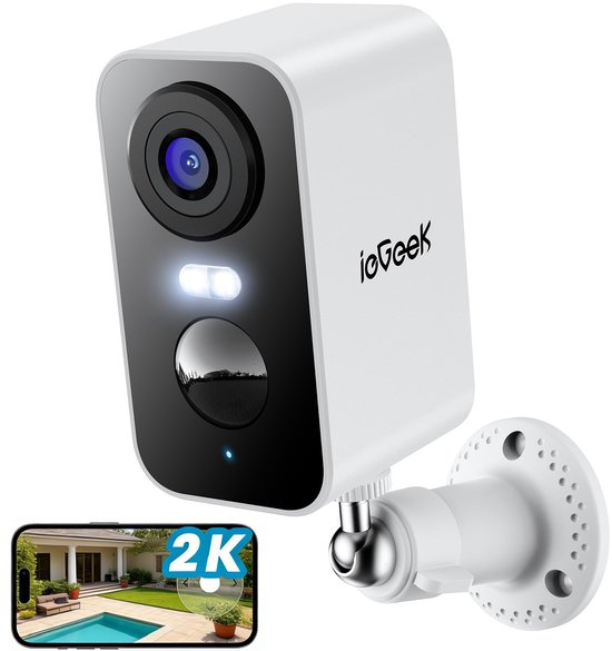 ieGeek Beveiligingscamera Draadloos Buiten - 2K Ultra HD - Camerabewaking - Bewakingscamera Voor Buiten - Buitencamera - Buiten Camera Met Nachtzicht - Oplaadbaar - Met WiFi en APP - Wit van Merkloos