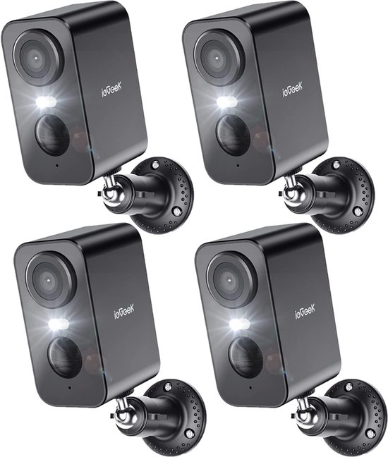 ieGeek Beveiligingscamera Draadloos Buiten – 2K Ultra HD - Camerabewaking - Bewakingscamera Voor Buiten - Buitencamera - Buiten Camera Met Nachtzicht - Oplaadbaar - Met WiFi en APP - Zwart - 4 Stuks van Merkloos