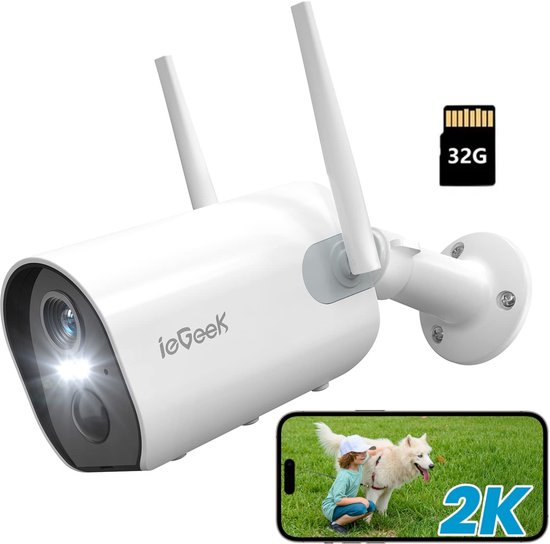 ieGeek Bewakingscamera Voor Buiten – 2K HD 3MP - Incl. 32GB SD - Buiten Camera Met Nachtzicht – Buitencamera - Beveiligingscamera Buiten - Met WiFi en APP van Merkloos