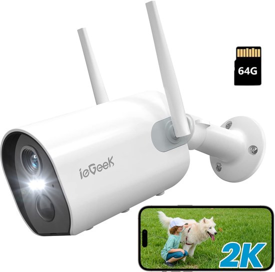 ieGeek Bewakingscamera Voor Buiten – 2K HD 3MP - Incl. 64GB SD - Buiten Camera Met Nachtzicht – Buitencamera - Beveiligingscamera Buiten - Met WiFi en APP van Merkloos