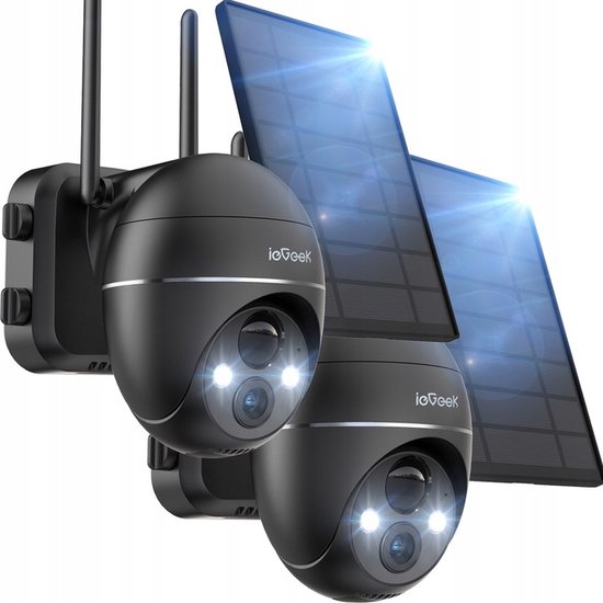 ieGeek Bewakingscamera voor buiten, accu, 2K camera, bewaking buiten, zonne-energie, 360° WLAN-camera, outdoor, draadloze buitencamera met gekleurd nachtzicht en PIR-persoonsherkenning, alarm, 2 stuks van ieGeek