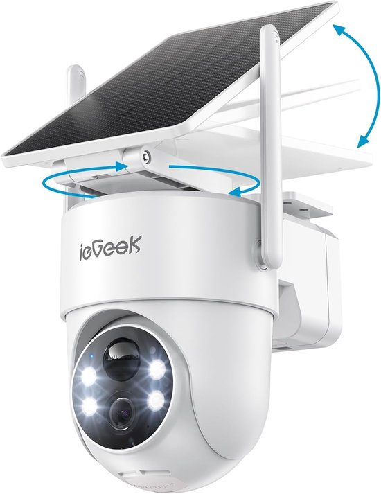 ieGeek Bewakingscamera voor buiten - accu en zonne-energie bewegingsmelder - 2K 360° PTZ WLAN-camera - nachtzichtfunctie - met Verwijderbaar Zonnepaneel van Merkloos